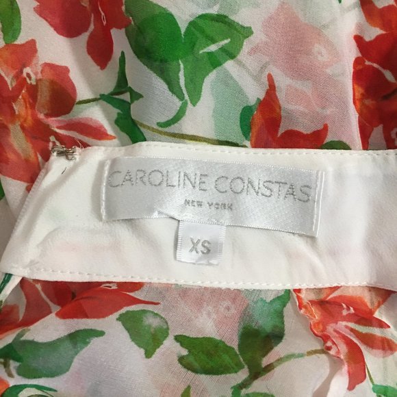 Caroline Constas white, red and green floral high neck long sleeve chiffon dress - Picture 3 of 4